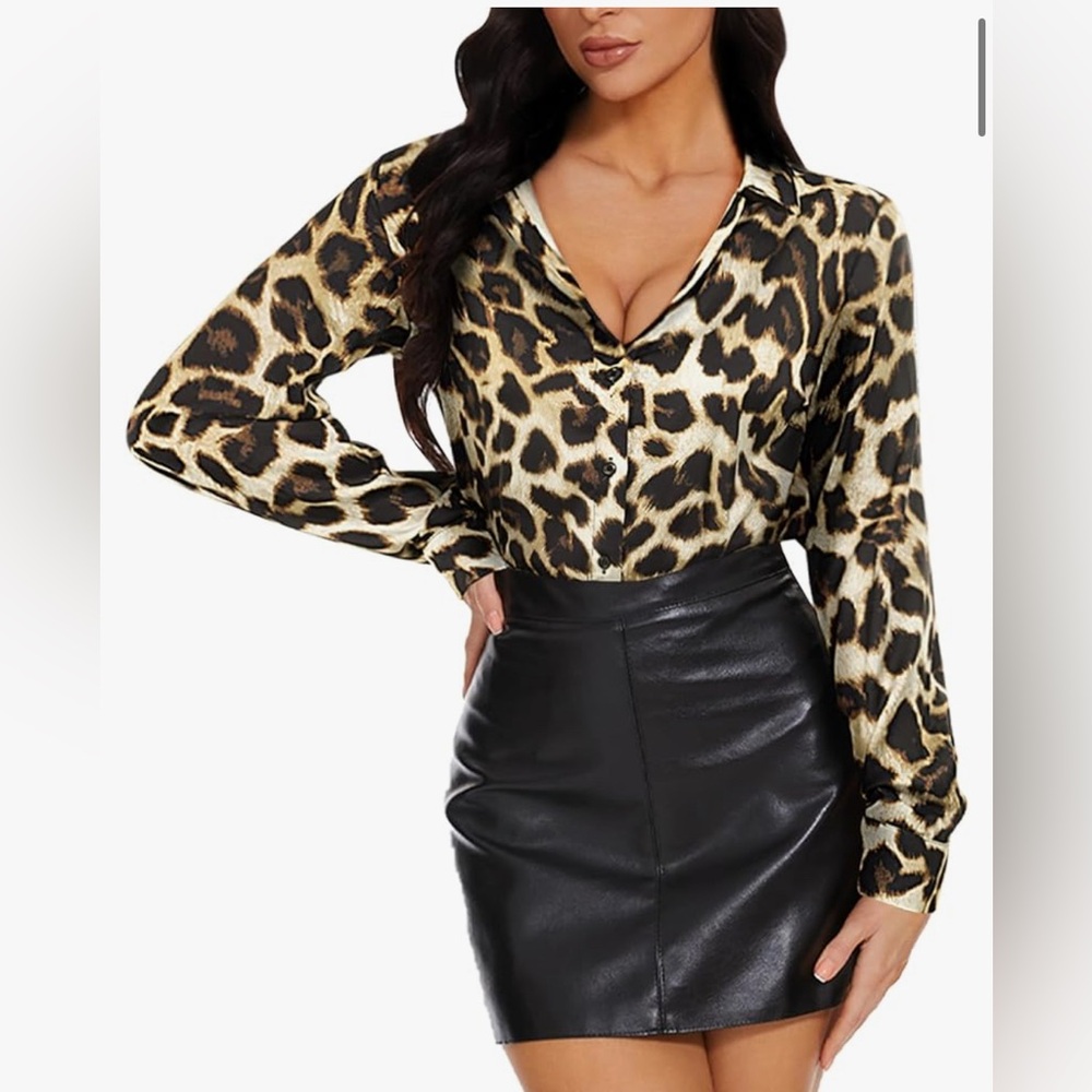 Brown and Cream Long Sleeve Button Down Bodysuit